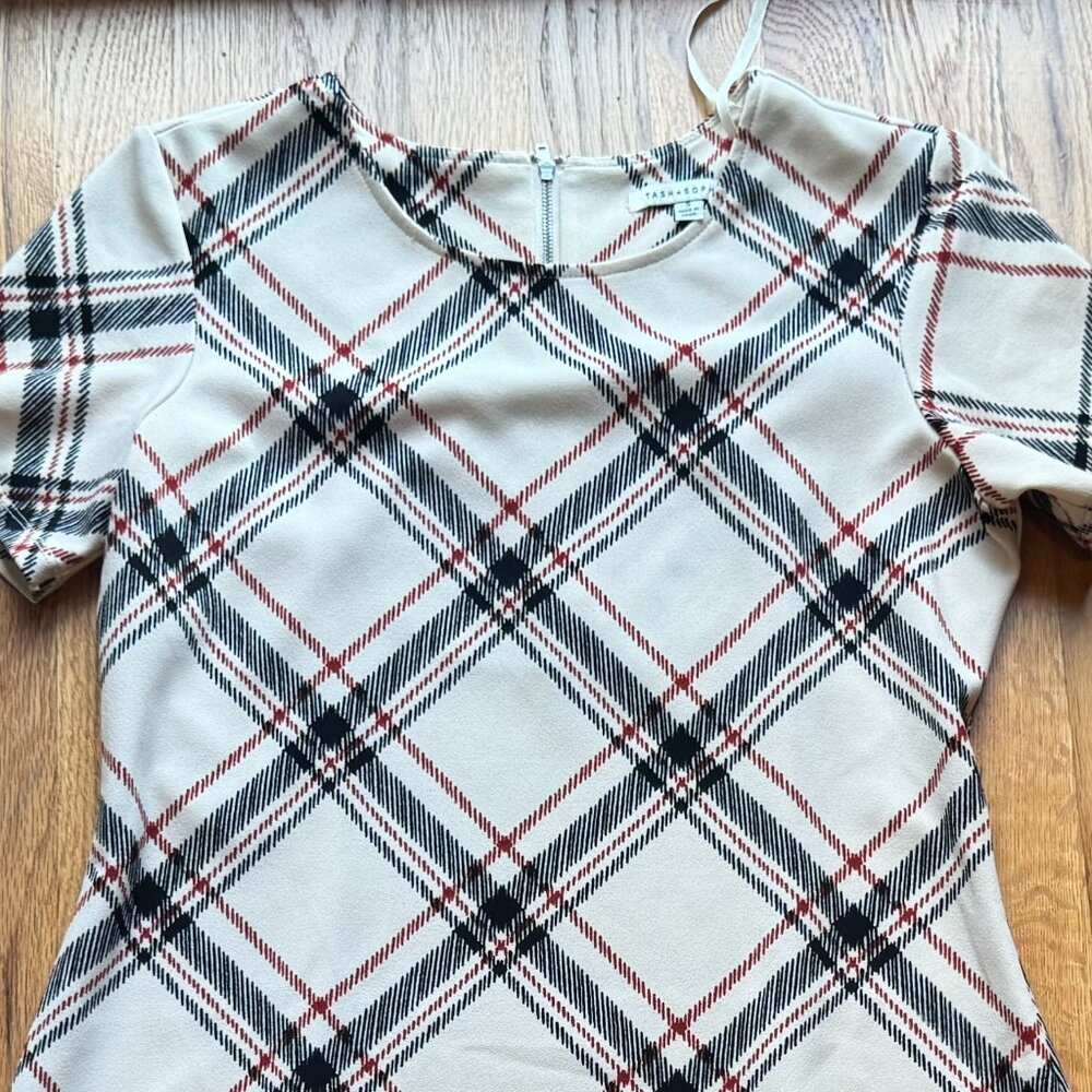 Plaid Short Sleeve Sheath Dress